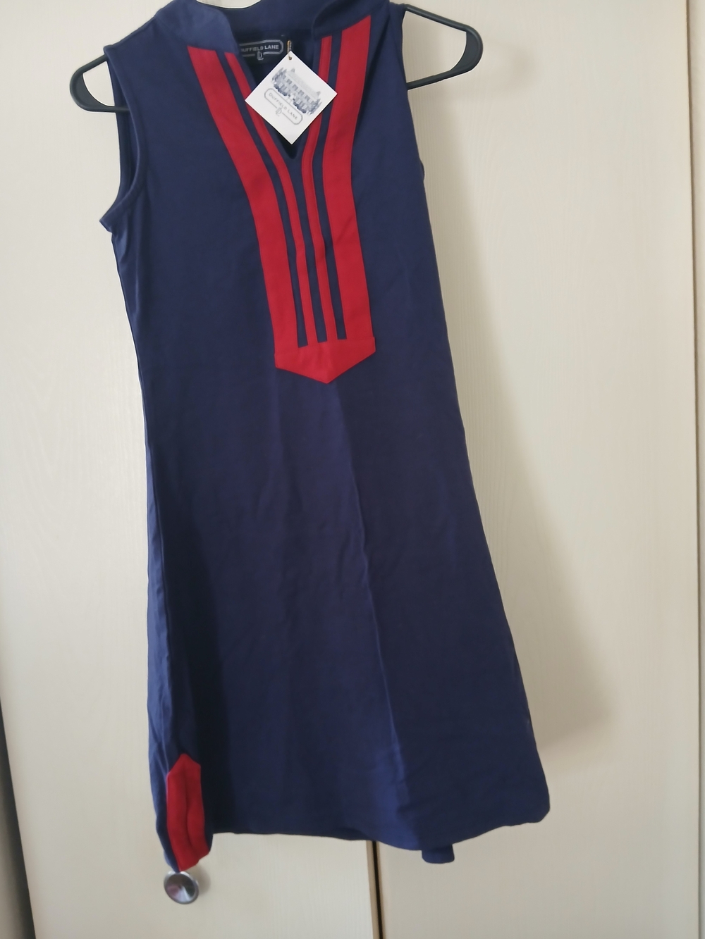 Duffield Lane Navy Dress with Red Front Accent